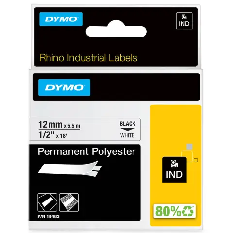 Dymo taśma do drukarek Rhino 18483 | 12mm/5,5m | czarny/biały | poliester trwała